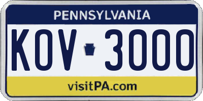 PA license plate KOV3000