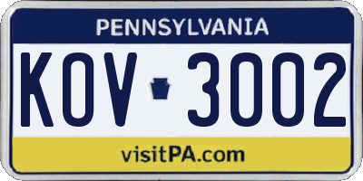 PA license plate KOV3002