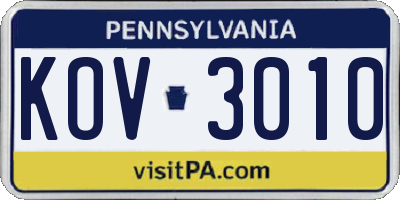 PA license plate KOV3010