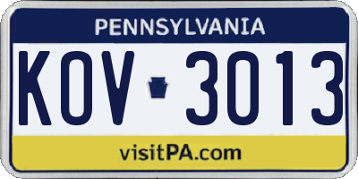 PA license plate KOV3013