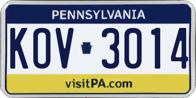 PA license plate KOV3014