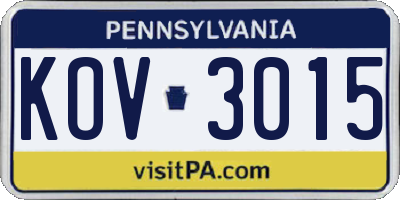 PA license plate KOV3015