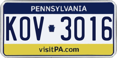 PA license plate KOV3016