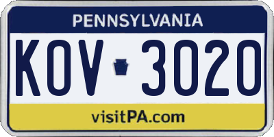 PA license plate KOV3020