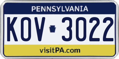 PA license plate KOV3022
