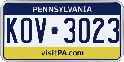 PA license plate KOV3023