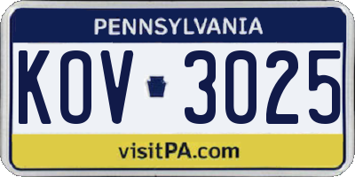 PA license plate KOV3025