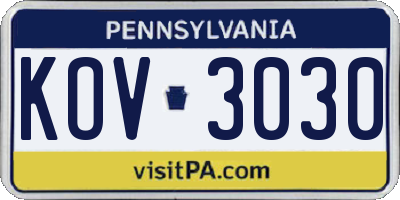 PA license plate KOV3030