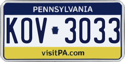 PA license plate KOV3033