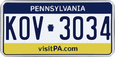 PA license plate KOV3034