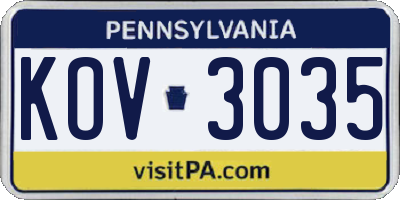 PA license plate KOV3035