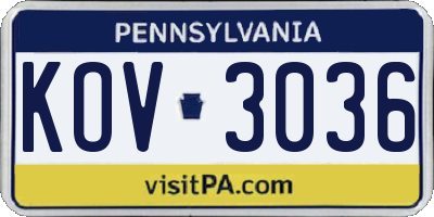PA license plate KOV3036