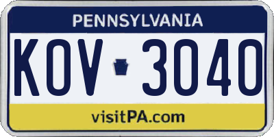 PA license plate KOV3040