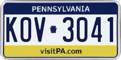 PA license plate KOV3041