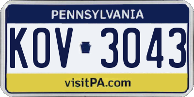 PA license plate KOV3043