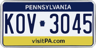 PA license plate KOV3045