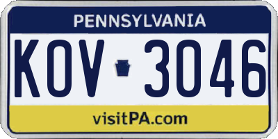 PA license plate KOV3046