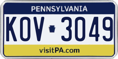 PA license plate KOV3049