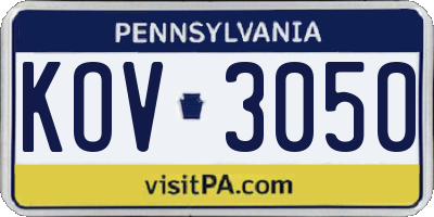 PA license plate KOV3050