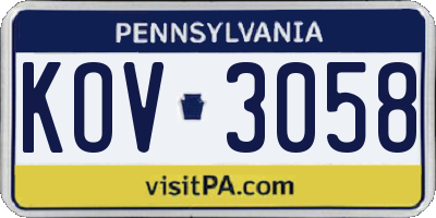 PA license plate KOV3058