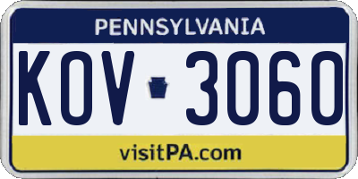 PA license plate KOV3060