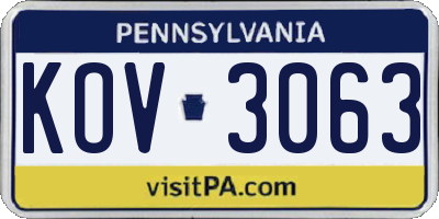 PA license plate KOV3063