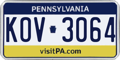 PA license plate KOV3064