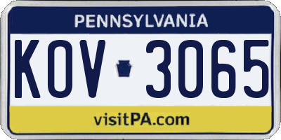 PA license plate KOV3065