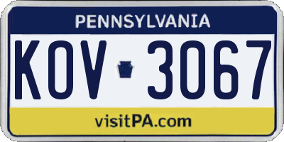 PA license plate KOV3067