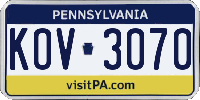 PA license plate KOV3070