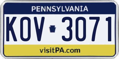 PA license plate KOV3071