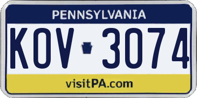 PA license plate KOV3074