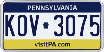 PA license plate KOV3075