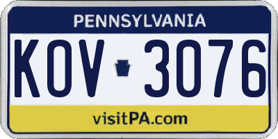 PA license plate KOV3076
