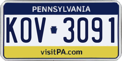 PA license plate KOV3091