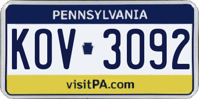 PA license plate KOV3092
