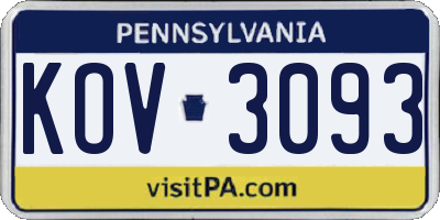 PA license plate KOV3093