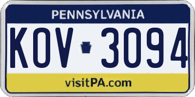 PA license plate KOV3094