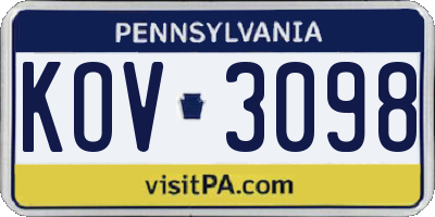 PA license plate KOV3098