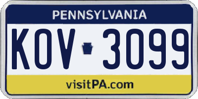 PA license plate KOV3099