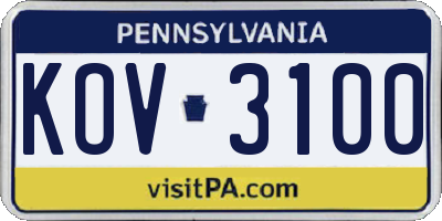 PA license plate KOV3100