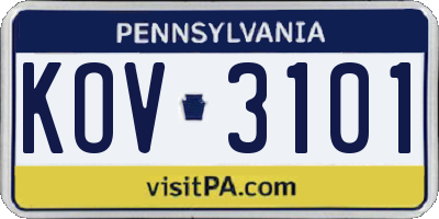 PA license plate KOV3101