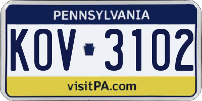 PA license plate KOV3102