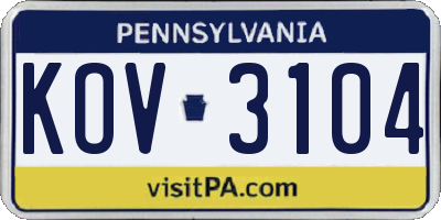 PA license plate KOV3104