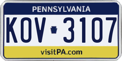 PA license plate KOV3107
