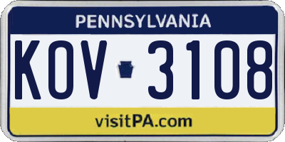 PA license plate KOV3108