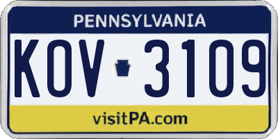 PA license plate KOV3109
