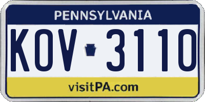 PA license plate KOV3110
