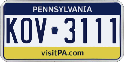 PA license plate KOV3111