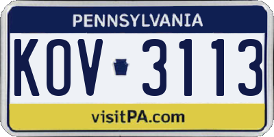 PA license plate KOV3113